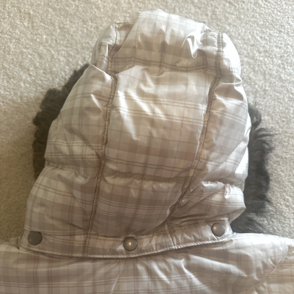 Columbia Omni Shield Jacket Size 1X Beige Plaid Hooded Down Puffer Pockets - Picture 7 of 14